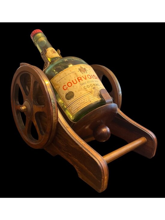 Courvoisier Other - Vtg Courvoisier Cognac Empty Bottle Wooden Brass Cannon Barware Man Cave